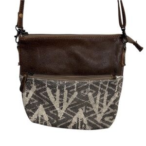 Myra Brown Leather Grey Arrow Medium Crossbody Bag